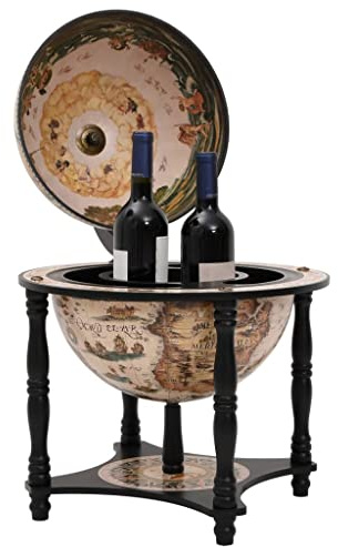 ZXQVLMRS Globus-Bar in Schwarz, Minibar als Weltkugel, Hausbar aus Eukalyptusholz, Weinregal für Flaschen und Gläser, stilvolles Möbelstück für Wohnzimmer und Büro, 42x42x57 cm