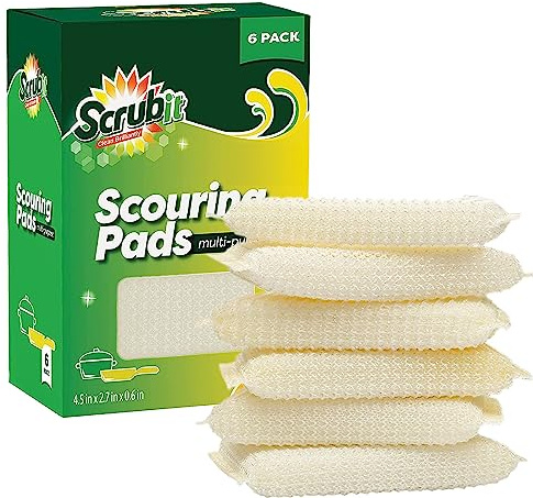 Multi-Purpose Scouring Pad by Scrub-It - Non-Scratch Cleaning Dobie Pads for Pots, Pans, Dishes, Utensils & Non-Stick Cookware - Sponge Scrubbers Use for Kitchen, Bathroom & More (6 Pack)