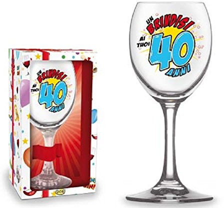 BICCHIERE 40 ANNI Calice vetro Gadget stampato idea regalo festa 40° Compleanno