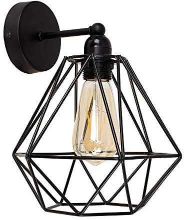 MiniSun | Industrial Steampunk Satin Black Pipework Single Wall Light with a Basket Cage Black Metal Shade | Outdoor Wall Lights, Home Décor Essential | Includes Bulb [2700K Warm White] | Mains Wired