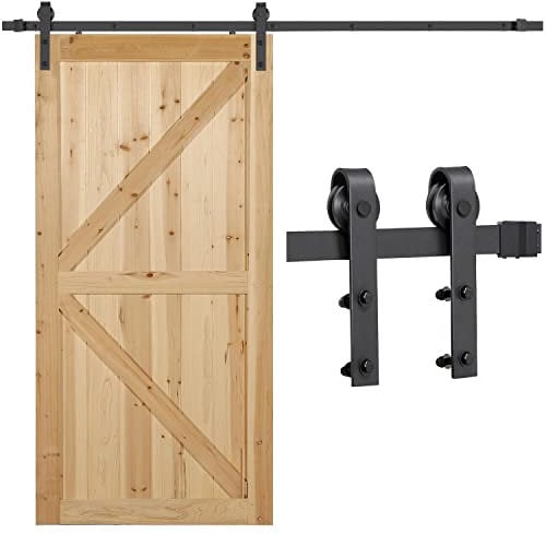 Yaheetech Kit Binario per Porta Scorrevole Nero e Rustico Interno Esterno Accessori con Guida Regolabile Singola (Nero, 8FT/244 cm)