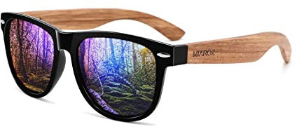 MIAROZ Lunettes de Soleil Homme Polarisées: Cadre en bois léger Verres TAC Anti-Reflets UV400 - déales pour Conduite Plage Randonnée avec camping (Bleu)