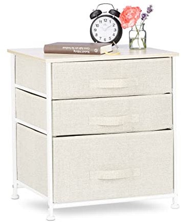 Relaxdays Regalsystem, 3 Stoff-Schubladen, universale Schubladenbox, Metall und Holz, HxBxT: 53 x 48 x 40 cm, beige, Design C