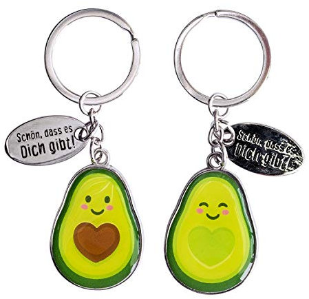 GRUSS & CO Paar-Schlüsselanhänger Avocado | Anhänger-Set, zwei Anhänger mit Schlüsselring, 8 cm x 3 cm | Geschenk, für zwei, für Paare | 46179