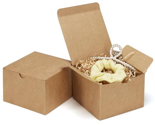 Eupako Braune Geschenkboxen, 5 x 5 x 3,5, 25 Stück, Kraftpapier, Geschenkboxen mit Deckel, für Geschenke, Basteln, Hochzeit, Geburtstag, Party, Cupcake
