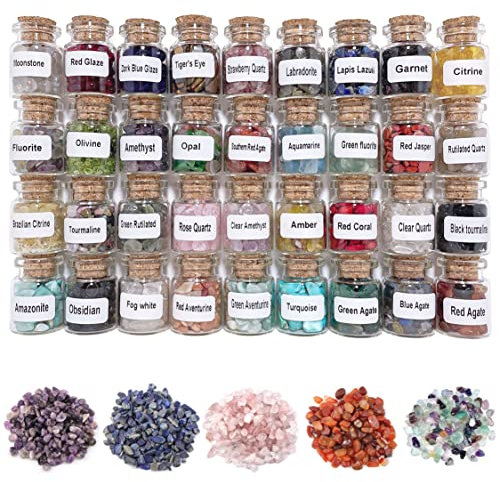 Generic 36 verschiedene Kristallsteine, Kristalle und Heilsteine, Kristallflaschen, Kristallstein-Set, Chakra-Heilkristalle, Großraumdekoration, Meditations-Therapie-Kristalle, Chakra-Steine (36 A)