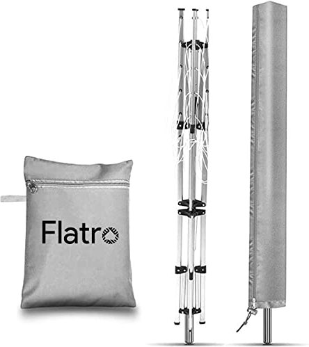 Flatro Abdeckung für Wäschespinne mit Tasche, strapazierfähig, wasserdicht, Abdeckung für Wäschespinne mit Reißverschluss für Gartenwäschetrockner und Wäscheständer, 15 x 15 x 180 cm (Silber)