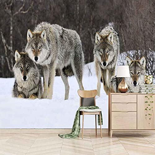 SUUKLI Vlies Fototapete Fotomural - Wandbild - Tapete - Schneetier Wolf 450X280Cm (BxH) - 8 Teilig, Fototapeten,Vlies-Tapeten, Selbstklebend Wanddeko, 3D Effekt Wandtapete Modern