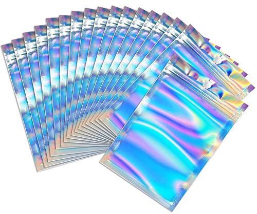Artcut 100 PCS Mylar Bags, Resealable Stand Up Pouch Foil Holographic Bags, Smell Proof Baggies(Holographic, 2.4 * 3.9inch)