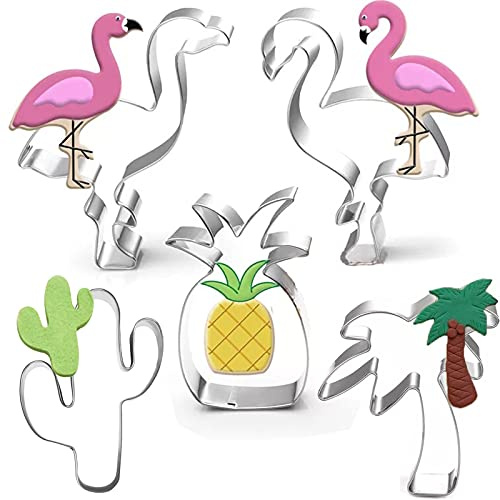 Hawaii-Ausstechformen-Set, 5-teilig, Kaktus, Ananas, Flamingo, Palme, Keksausstecher, Keksformen, Sommer, tropisch, Strand, Party, Dekoration, handgefertigte Plätzchen.