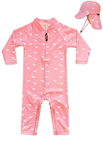 weVSwe Baby Mädchen Badeanzug UV-Schutz Rash Guard One Ppiece Badeanzug mit Kleinkind Sonnenhut Flap Cap 0-3 Jahre, Wal, 86
