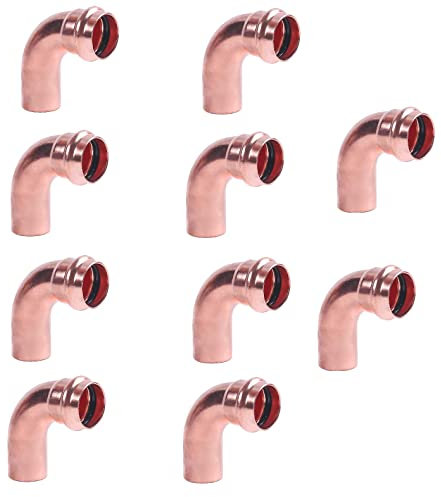 EZ-FLUID Sanitär-Rohrverschraubungen, 1,27 cm FTG x Presse, LF, Kupfer, 90 Grad, Winkeldruck-Kupferarmaturen mit Propress-Pressrohranschluss für Wohn- und Gewerbe, 10 Stück