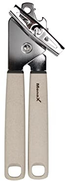 Menax Living .- Abrelatas Super 3 en 1, Abrelatas Manual Profesional de Acero Inoxidable Borde Liso, Mango Antideslizante Ecológico de Fibra de Bambú y Trigo - Perilla de Torneado Ergonómica