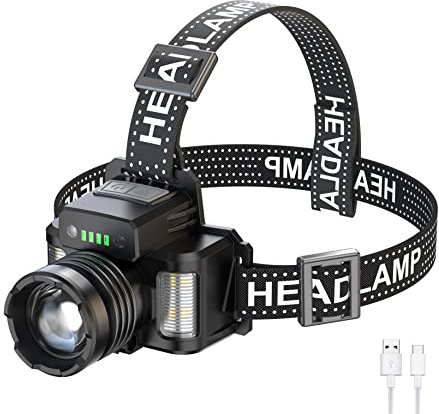 LED Head Torch Rechargeable 10000 Lumens, WESLITE High Powered Head Torches LED Super Bright 3 Modes Long Range Head Spotlight, Telescopic Zoom Headlamp with Red/Blue Light & Power Display for Outdoor