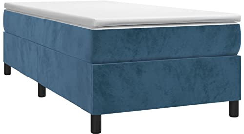 vidaXL Boxspringbettgestell, Polsterbett Bett für Schlafzimmer, Bettrahmen mit Lattenrost Stützbeinen, Schlafzimmerbett Einzelbett, Dunkelblau 90x190cm Samt