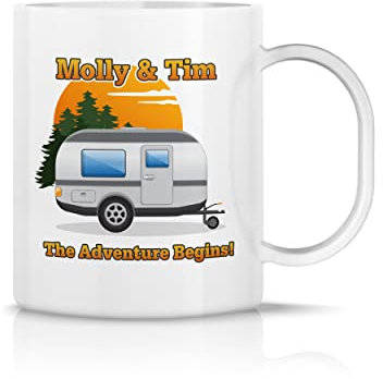 iCaseDesigner Personalised Vintage Caravan Polymer Plastic Lightweight Mug. Any Name and Message. Shatter & Crack Proof