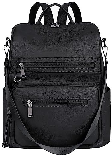 ECOTISH Women PU Leather Backpack Waterproof Casual laptop bag School Shoulder Bag for Ladies (Black)