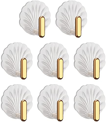 EACHPT Self Adhesive Hooks - 8Pcs Shell Coat Hooks Wall Mounted, Waterproof Heavy Duty Stick on Wall for Hanging in Kitchen Bathroom