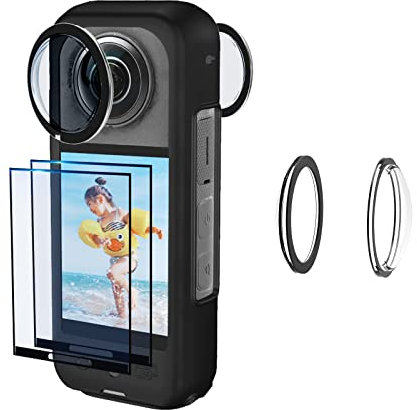 JZW-Shop Objektivschutz mit Displayschutzfolie für Insta 360 X3, 9H kratzfeste Displayschutzfolie aus gehärtetem Glas für Insta 360 X3 Zubehör