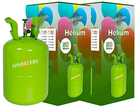 Lot de 2 Bouteilles Gaz Hélium pour 50 Ballons gonflables, x2 Bonbonne de 0,42m3 - Grande Bouteille Jetable, gonflez 100 ballons pour Anniversaire, Mariage et Fête - Livraison 24H - SPARKLERS CLUB®