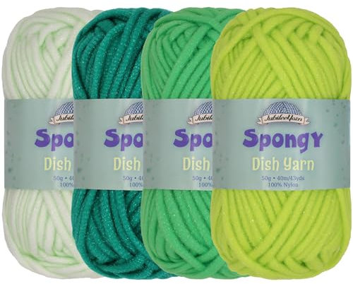 JubileeYarn Spongy Dish Yarn - Worsted Nylon Dishcloth - 50g/Skein - Shades of Green - 4 Skeins