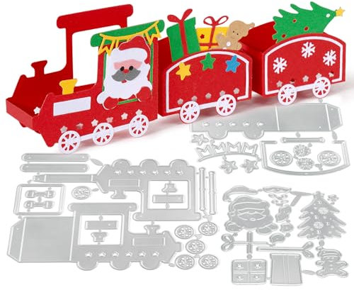 BETESSIN Stanzschablone Weihnachten Zug Stanzformen Tischdeko 3D Mini Zug Weihnachtsdeko Prägeschablonen DIY Scrapbooking Kartenbasteln Weihnachten Basteln Geschenk