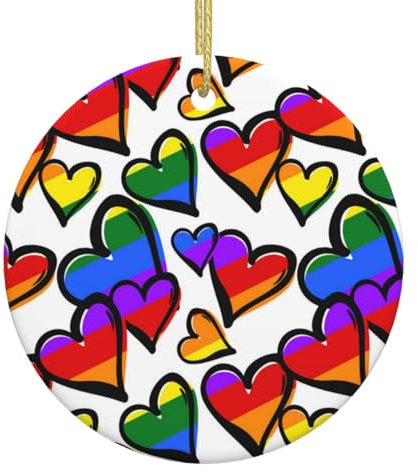 Regenbogen farbige Gay Pride Herzen Weihnachtsschmuck, schöne Weihnachten Keramik Runde Anhänger, Weihnachtsbaum Dekoration Kugeln