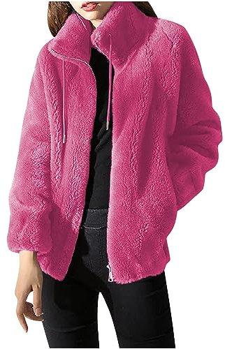 Susenstone Vestes Polaires Femme Zippé Pull Épais en Peluche Vêtements d'extérieur Confortable Manteau Moelleux Oversize Col Montant Fermeture Éclair Grande Taille Teddy Hiver Chaud Blazer Hauts