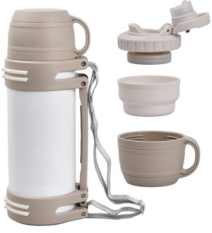 Natuce Termo Grande 1,2 L, Botella Termica, Termo de Acero Inoxidable, Termo Cafe, Termo a Prueba de Fugas y Resistente, Tazas Térmicas Viaje, Bebidas Calientes y Frías Más de 24h (Blanco)