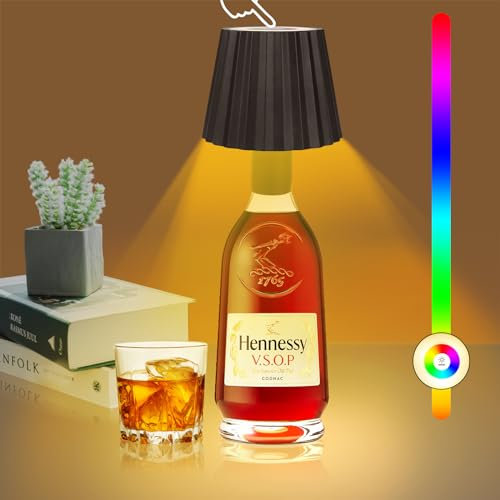 Diealles Shine Lampada per Bottiglia Senza Fili, Lampada Touch Da Tavolo Portatile Con Batteria, Dimmerabile Lampada Da Tavolo LED Ricaricabile per Uso Interno/Esterno, Bar Ristoranti (Nero)