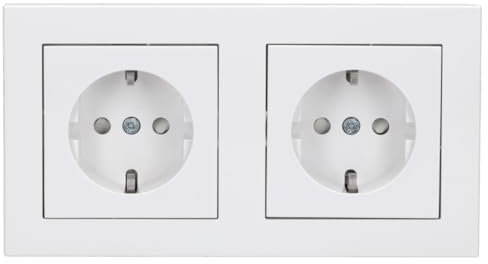 Panasonic Karre Plus 55 Komplett-Set: 2x WDTT03122WH SCHUKO Schutzkontakt-Steckdose mit erhöhtem Berührungsschutz + WDTF00022WH Abdeckrahmen 2-fach, reinweiß 55x55 mm