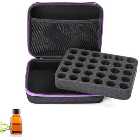 SRTSTR 30 Löcher ätherische öle Aufbewahrung Tragetasche Aufbewahrungsbox Tasche für ätherische öle Tragekoffer Tragbar Eva ätherisches öl Mit Griff Für 5ml, 10ml, 15ml Flaschen (Lila)