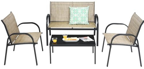 GOPLUS 4 TLG. Gartenmöbel-Set, Garten Sitzgruppe mit Couchtisch, Liegesessel und 2 Stühlen, Balkonmöbel Set Lounge Sitzgarnitur Set Terassenmöbel für Garten Balkon Terrasse (Braun)