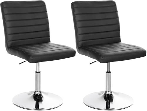 CLP 2er Set Esszimmerstuhl Elvas Kunstleder Bezug I Besucherstuhl Mit Fuß In Chromoptik I Höhenverstellbar, 360 Grad Drehbar Mit Bodenschonern, Farbe:schwarz