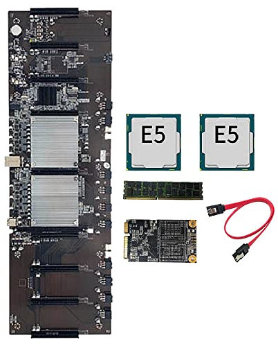 VENEKA BTC X79 Dual CPU Miner Motherboard DDR3 8 PCI-E X16 with 2620 CPU RECC 8G Memory MSATA 120G SATA Cable Motherboard Set