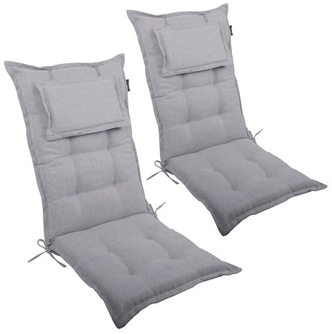 LILENO HOME Gartenstuhl Auflagen als [2er Set - Hochlehner] in Silber Y - Bequeme Liegen als Sitzauflagen für Gartenmöbel - Stuhlkissen für Gartenstühle und Klappstühle MAR