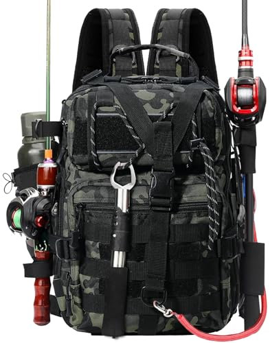 Aceshop Zaino da Pesca Impermeabile, Borsa Attrezzatura Mimetica, Zaino Tattico Militare Molle per Campeggio Escursionismo Viaggio (Verde)
