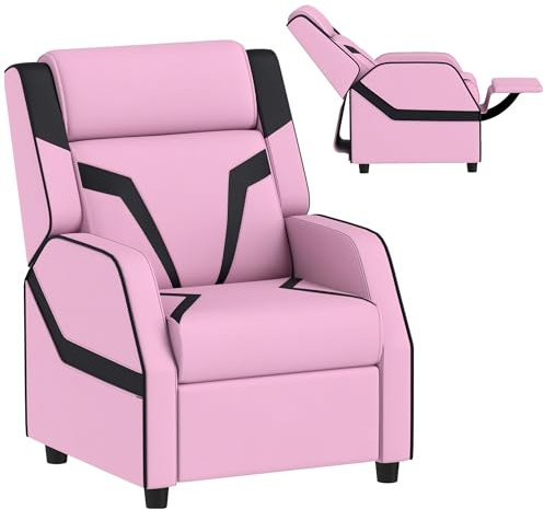 AIYAPLAY Kids Recliner, 2 in 1 Toddler Gaming Recliner with Backrest, Armrest, Footrest, PU Leather Lounge Armchair for Playroom, Bedroom, Kids Room, Pink