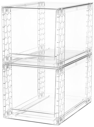 A-LuGei 2 Piezas Ensamblado Apilables Organizador Cajones, Transparente Cajonera Plastico Organizador Cajones Baño, Caja De Almacenamiento Con Tapa Para Maquillaje Cosméticos Cocina Refrigerador