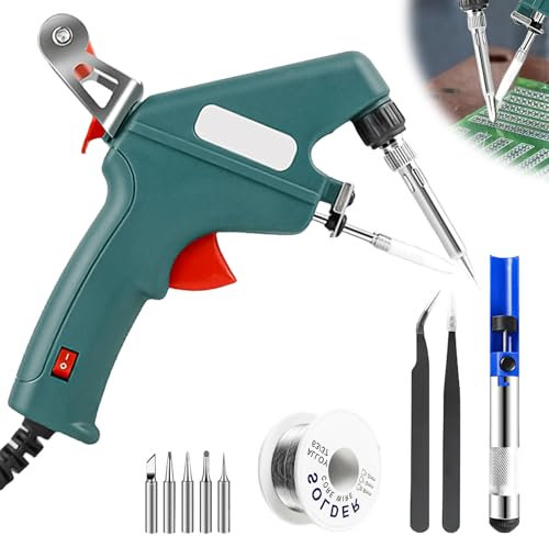 BAIFULAI Kit di pistola per saldatura, 60 W, con una sola mano, strumento per saldare, set di saldatori con filo di stagno, aspiratore per saldatura, pinzette, punte per saldatura, set per elettronica