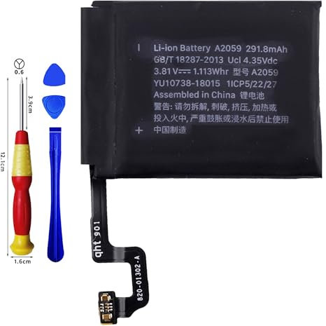 Vvuilsty Batería de repuesto A2059 para Watch Series 4 Gen de 44 mm, batería recargable de 0 ciclos, compatible con Apple Watch Series 4 Gen 44 mm con kits de herramientas de reparación