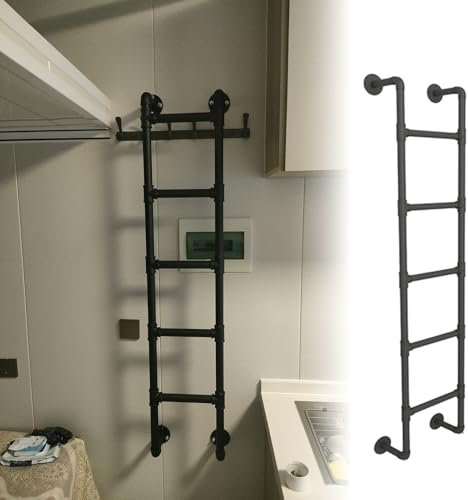 Ausstiegsleiter Schwarze Dachbodenleiter, Ausstiegsleiter, Bettleiter, Platzsparende, an der Wand Montierbare Not-Dachboden-Anlegeleiter, Fluchtleiter für Keller/Dach/Garage(155 cm (61))