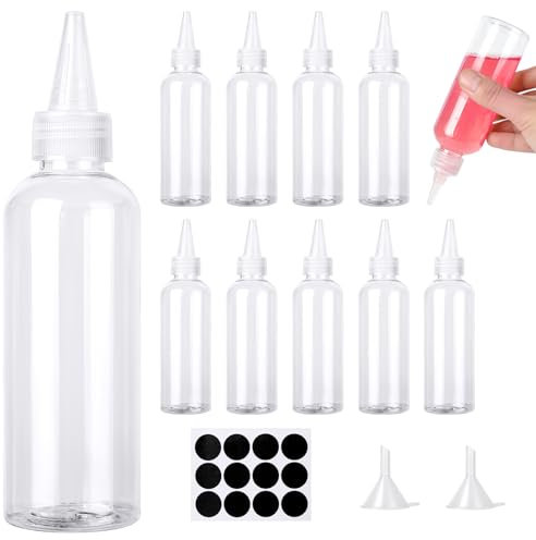 Amentalove 10PCS 150ml Squeezy Bottles with Nozzles, Small Squeeze Bottle, Squeezy Sauce Bottles, Clear Plastic Condiment Bottle with Funnels Labels for Sauce Oil Ketchup DIY Crafts