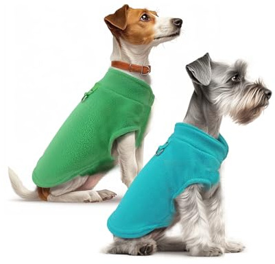 Sahunfri 2 Pack Pet Jumpers, Warm and Soft Dog & Cat Jumpers, Fleece Winter Jacket for Small Pets with Leash D-Ring (aqua+green, XL)
