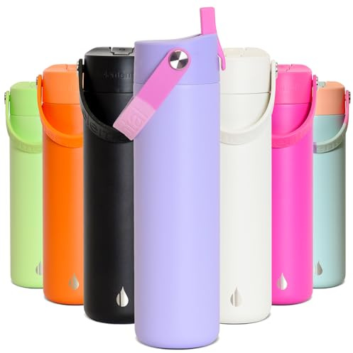 Elemental Insulated Kids Water Bottle with Straw & Lid 709ml, Lilac Tie Dye | Stainless Steel, Straw Lid, Pop-It Handle, Leak-Proof, Vacuum Insulated, Keeps Drinks Cold, School, Travel & Sports Boys