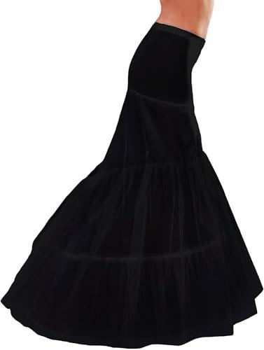 Damen Röcke 2 Ringe Meerjungfrau Unterrock, Reifrock Brautkleid Fischschwanz Petticoat, Hochzeitskleider Underskirt, Rockabilly Barock Unterröcke Krinoline für Karneval Halloween Kleid(Schwarz,44)