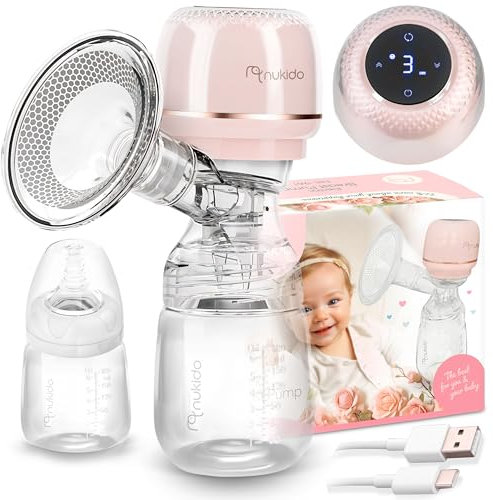 Nukido Milchpumpe Elektrisch 3 Modi Tragbar LED Anzeige BPA Frei Silikon Rosa Gold