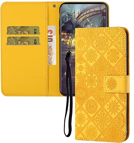 IMEIKONST Flip Case Compatible with Samsung Galaxy A56 5G Retro Phone Case PU Leather Notebook Magnetic Wallet with Card Slots Kickstand Shockproof Cover for Samsung A56 5G. Yellow XCH