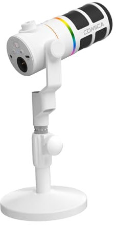 COMICA EJoy D10 D XLR USB Micrófono Dinámico con Soporte de Escritorio para Videojuegos, Streaming en Vivo, TikTok y Grabación de Podcasts. Incluye luz RGB y Botón de Silencio para PC, Smartphone