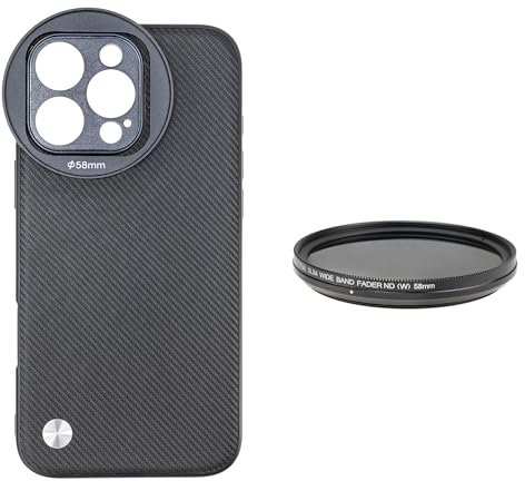 FocusFoto Phone Case Holder for iPhone 16 Pro Max Case, Integrated with 58mm Threaded Filter Adapter, with 58mm Variable ND2-ND400 Fader ND Neutral Density Filter Kit, Compatible with MagSafe (Black)